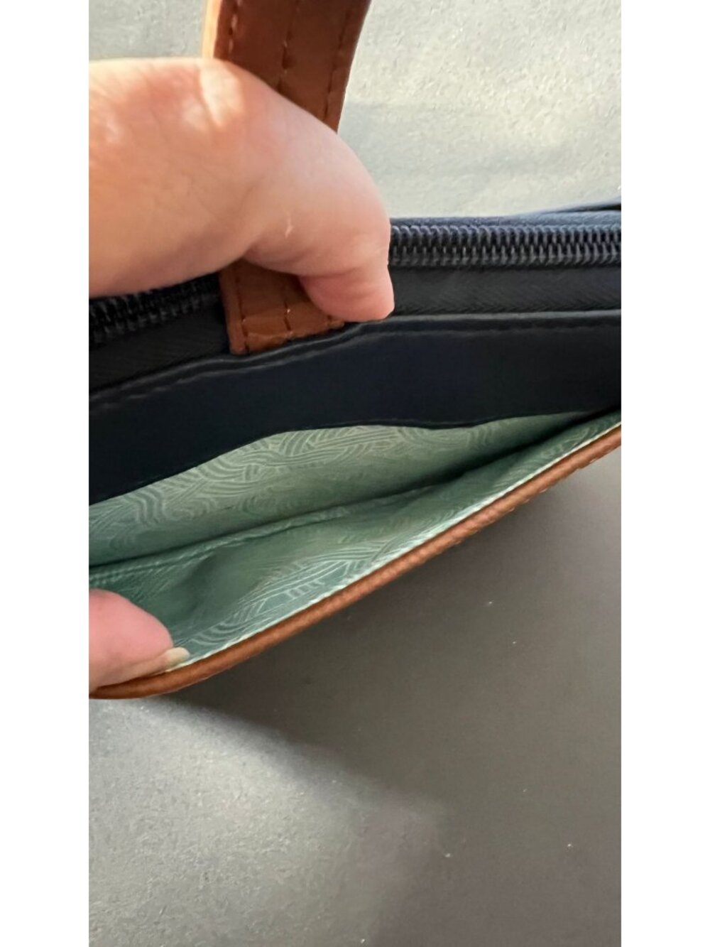 The Sak Blue Leather Wristlet Wallet With Brown Accents Logo Design - Picture 3 of 6